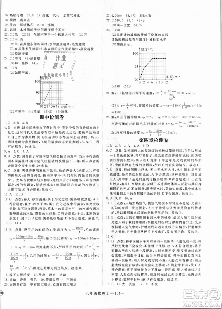 湖北專用2018優(yōu)翼叢書優(yōu)干線學練優(yōu)物理RJ八年級上冊參考答案