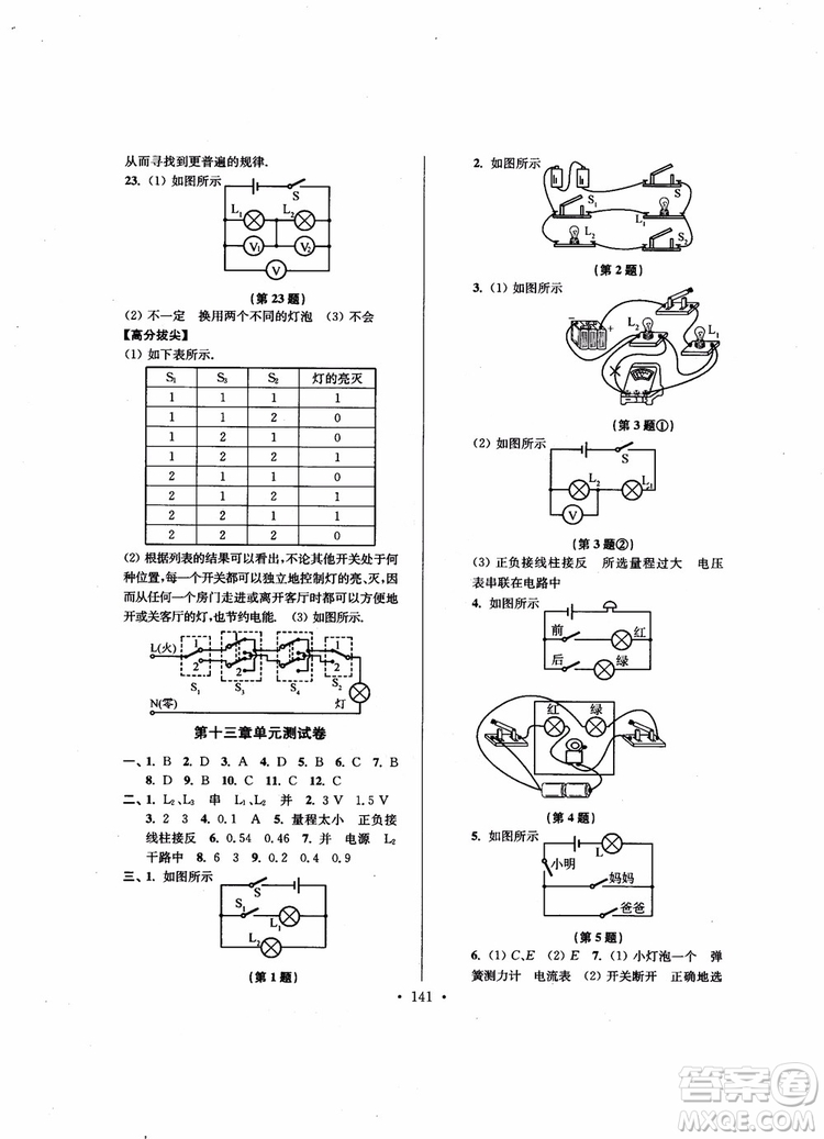 9787564135089高分拔尖提優(yōu)訓(xùn)練九年級物理上冊2018年新課標(biāo)江蘇版參考答案