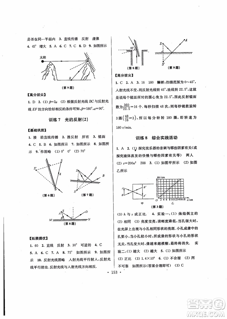 2018秋高分拔尖提優(yōu)訓(xùn)練八年級(jí)物理上冊(cè)江蘇版參考答案