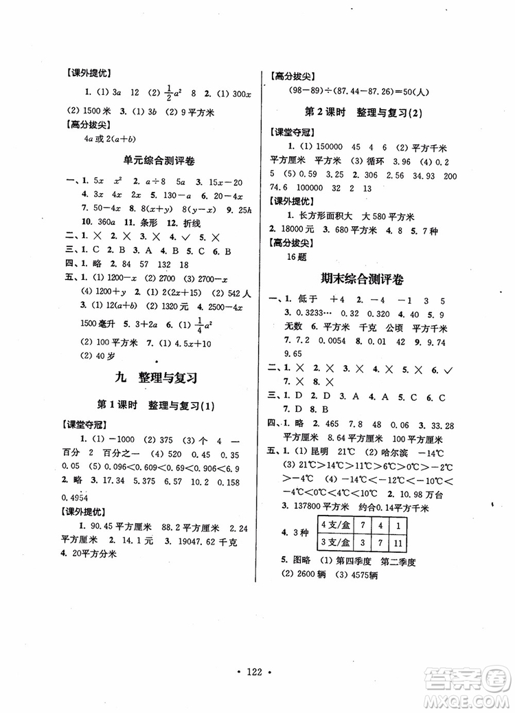 2018秋高分拔尖提優(yōu)訓(xùn)練五年級數(shù)學(xué)上冊江蘇版參考答案