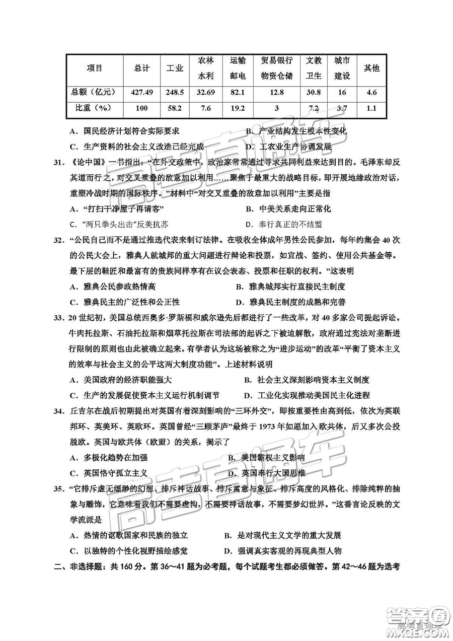 銀川一中2019屆第五次月考文綜試題及參考答案