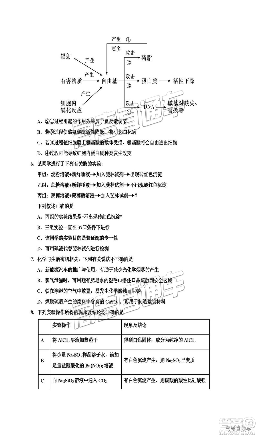 2019銀川一中高三第五次月考理綜試題及參考答案