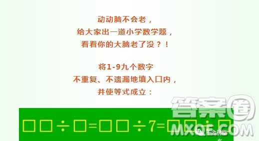 將1-9九個數(shù)字  不重復(fù)、不遺漏地填入囗內(nèi)，  并使等式成立：