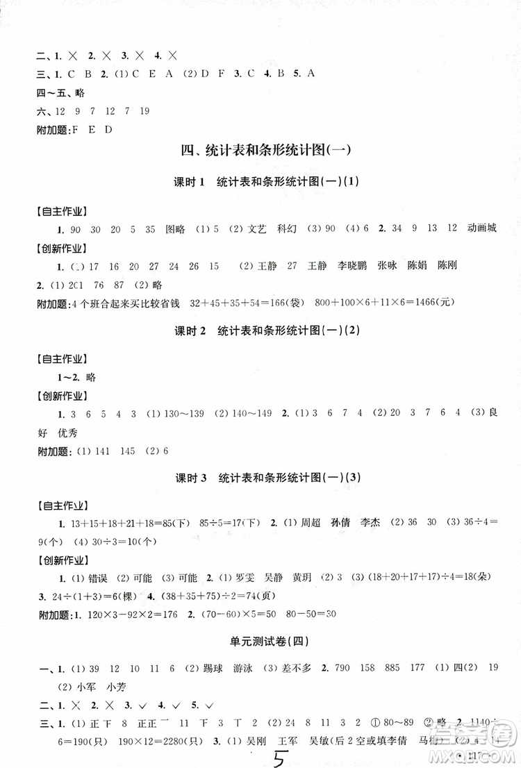 9787534663819高分拔尖課時作業(yè)小學數學四年級上冊2018江蘇版參考答案