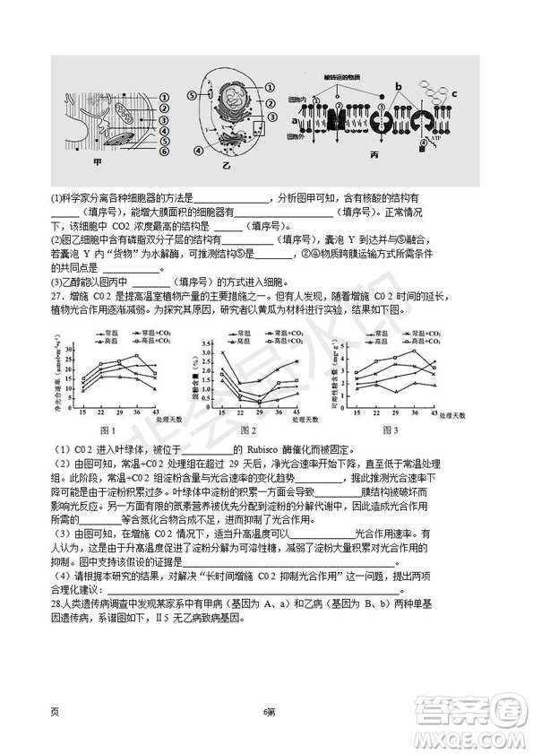 2019屆江蘇省五校高三12月聯(lián)考生物試卷及答案