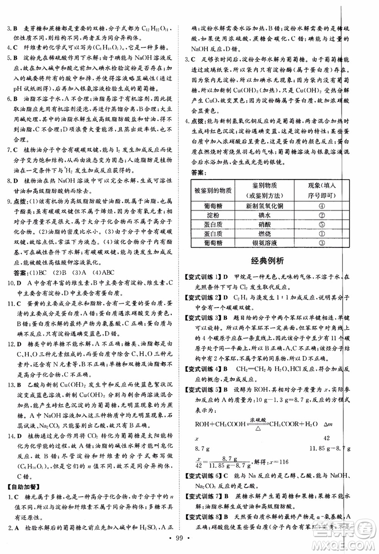 2018版高中同步導(dǎo)與練小題巧練高中化學(xué)必修2人教版參考答案