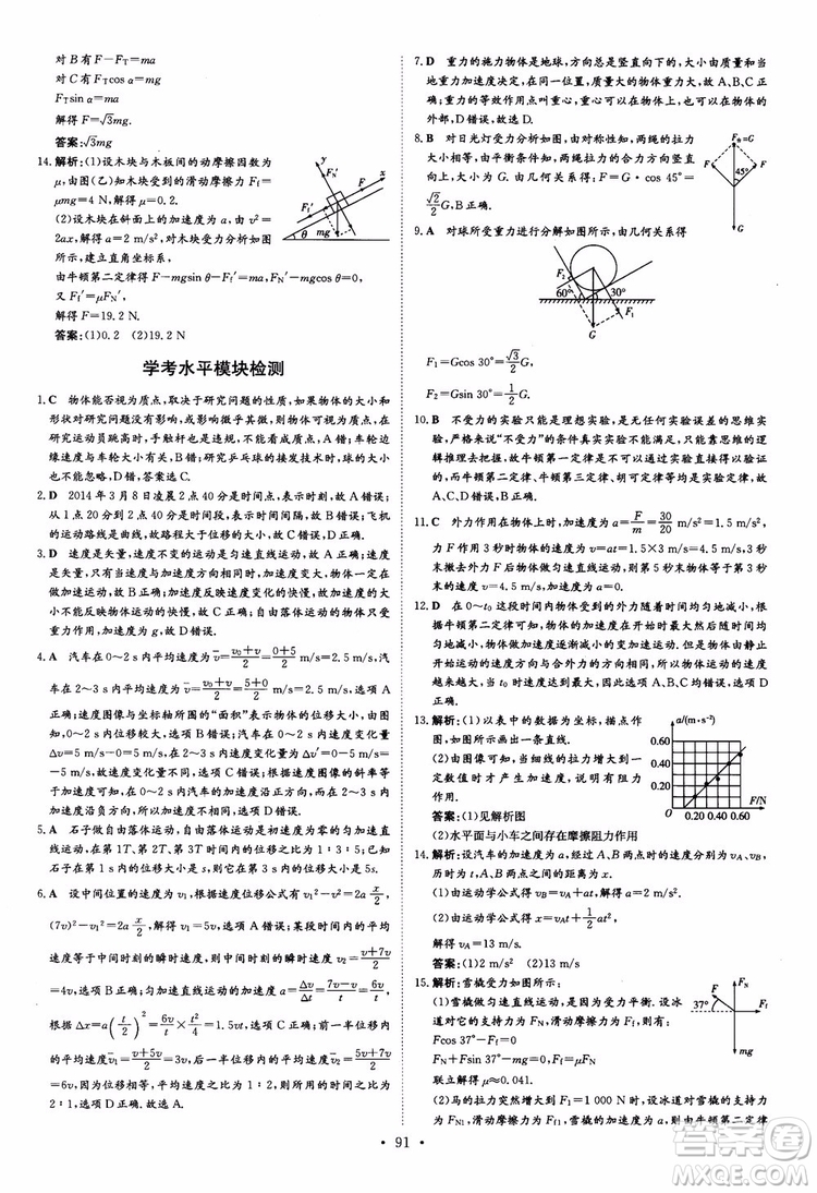 導(dǎo)與練2018年高中同步小題巧練必修1物理人教版參考答案