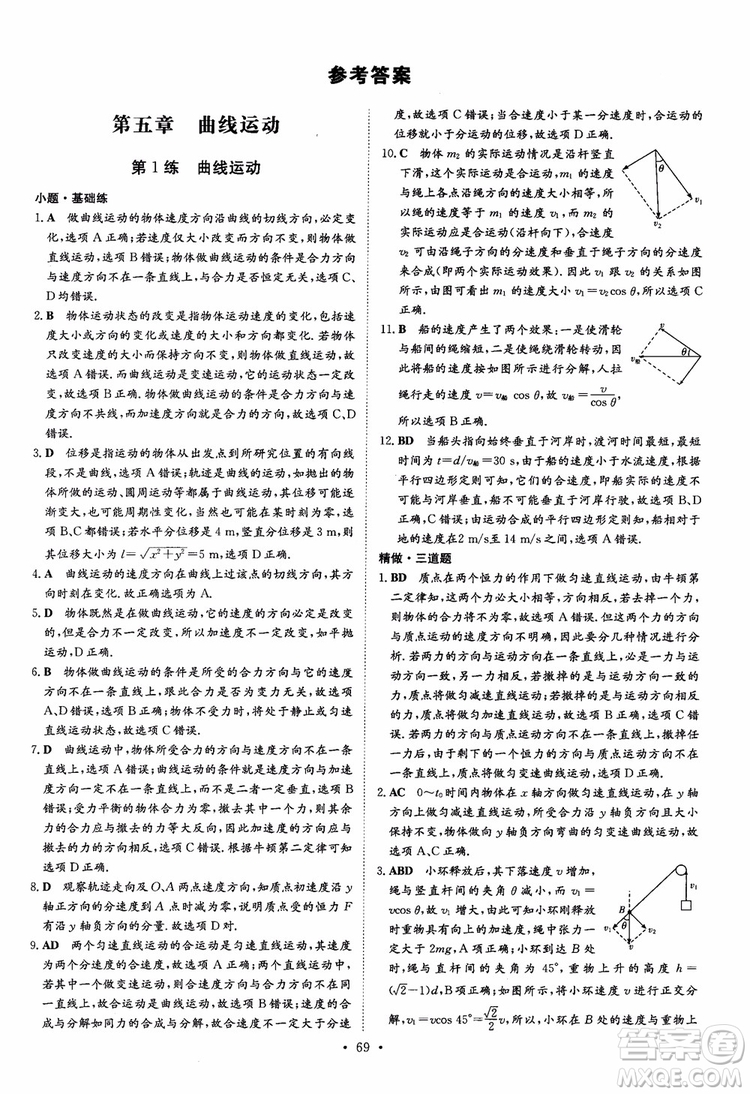 2018年高考導(dǎo)與練小題巧練高中物理必修2參考答案