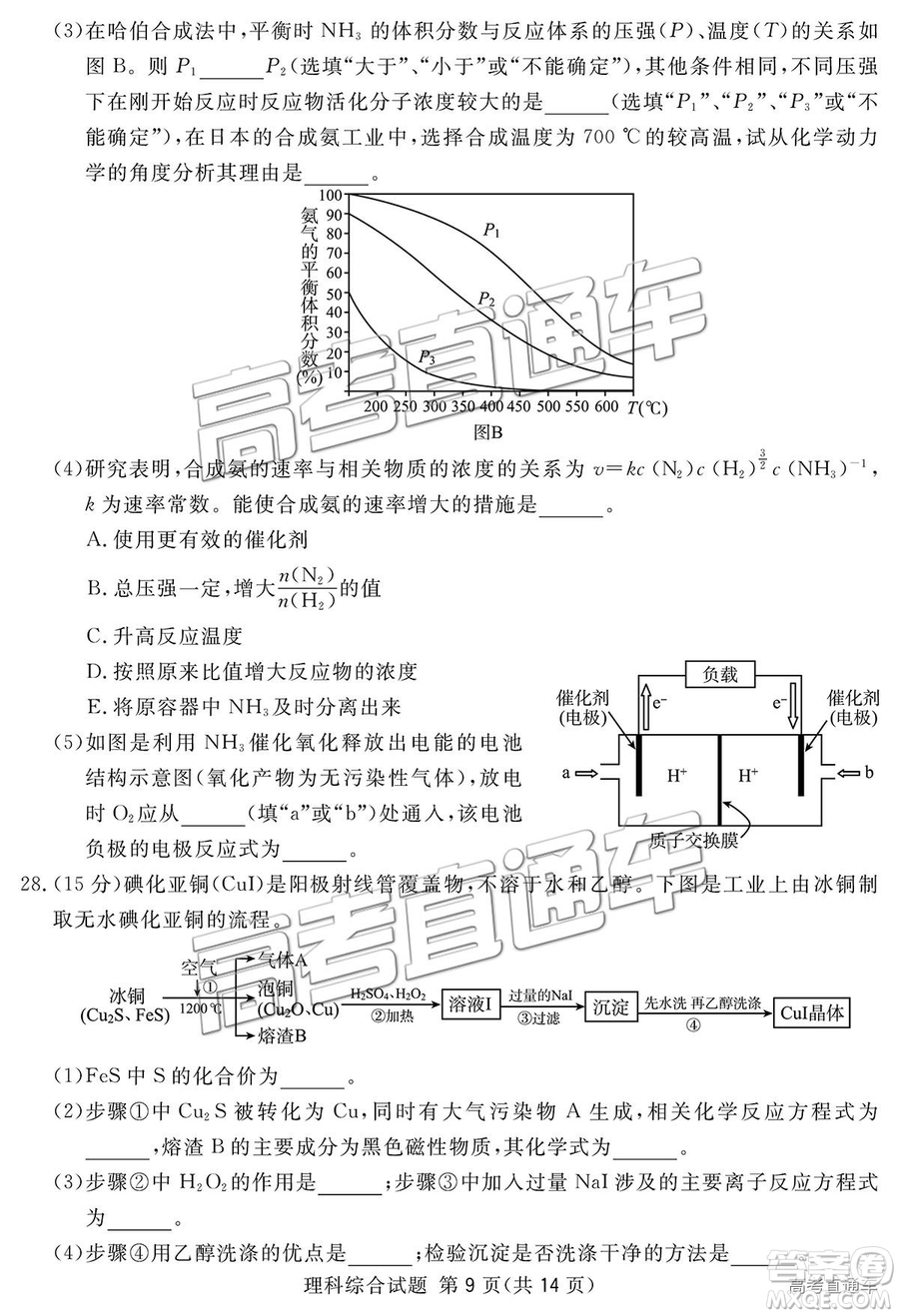 2019四川省眉山、遂寧、廣安、內江四市聯(lián)考理綜試題及參考答案