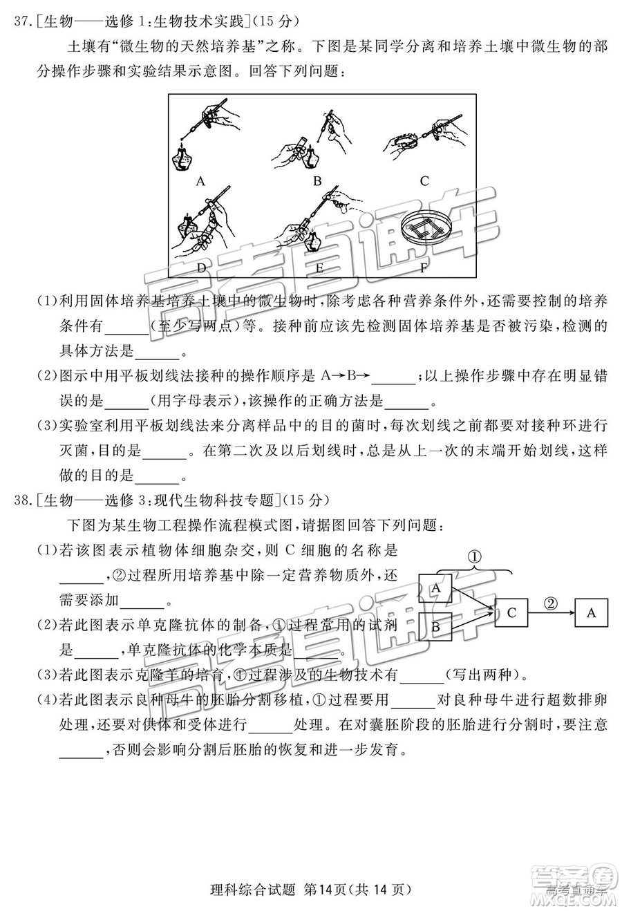 2019四川省眉山、遂寧、廣安、內江四市聯(lián)考理綜試題及參考答案