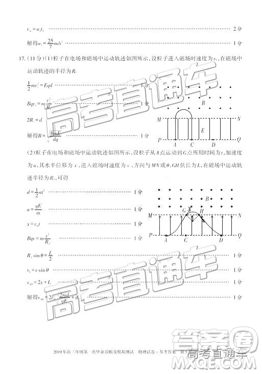 2019屆高三新疆烏魯木齊一診理綜試題及參考答案