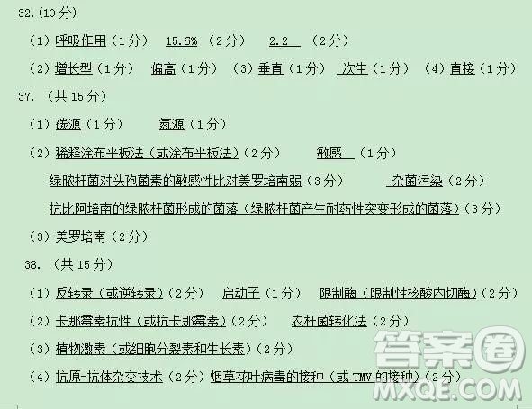 2018-2019學(xué)年度上學(xué)期沈陽(yáng)市郊聯(lián)體期末考試高三理科綜合試題答案