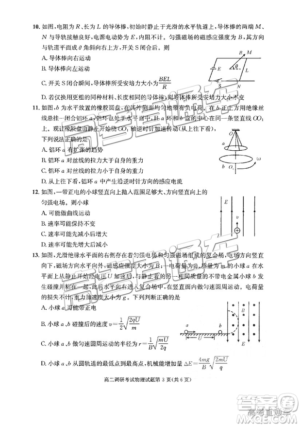 2019年成都高二期末考試物理試卷及參考答案