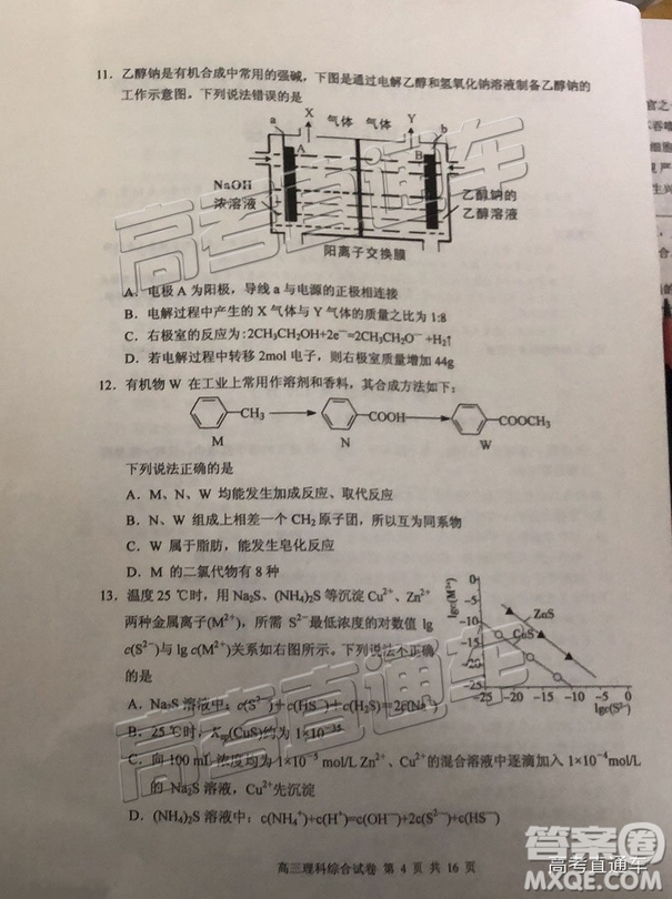 清遠市2018-2019學年度第一學期期末教學質量檢測高三理綜試題及答案解析