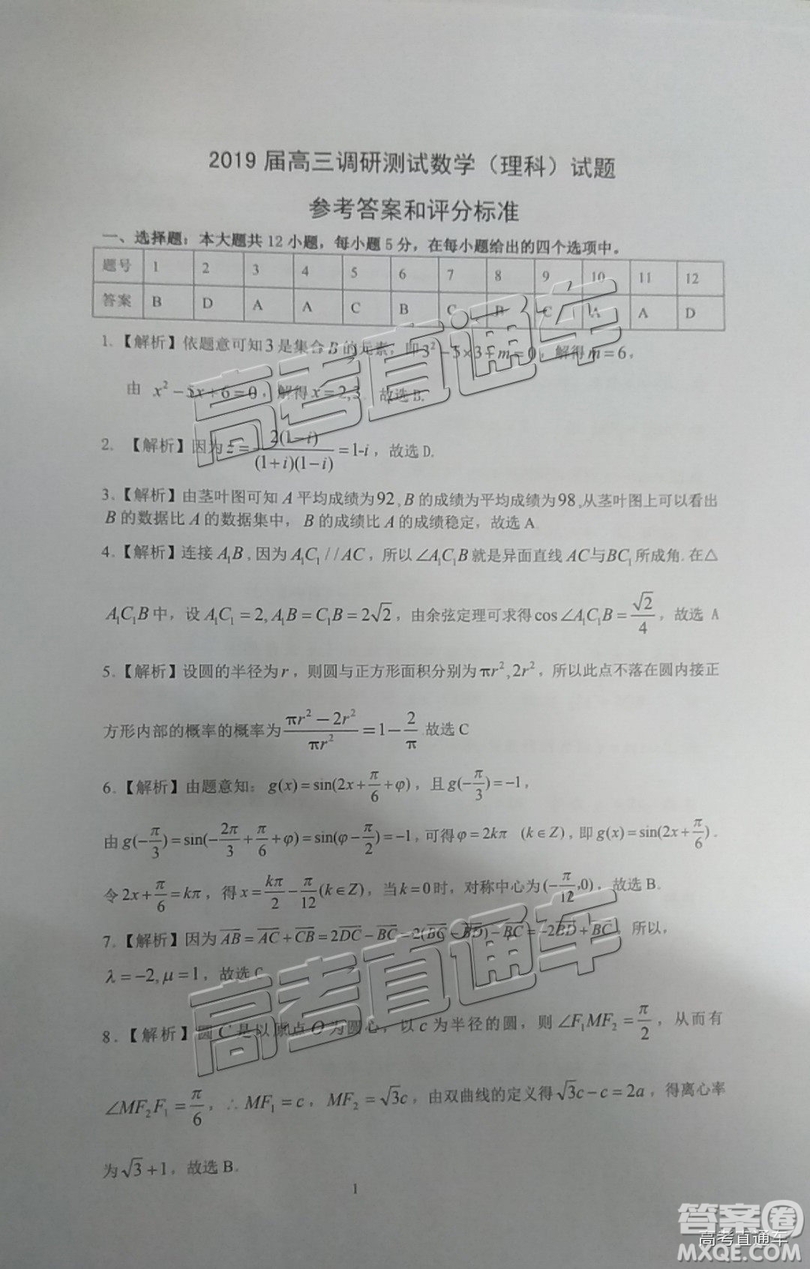 韶關(guān)市2019屆高三調(diào)研考試?yán)頂?shù)試卷及答案