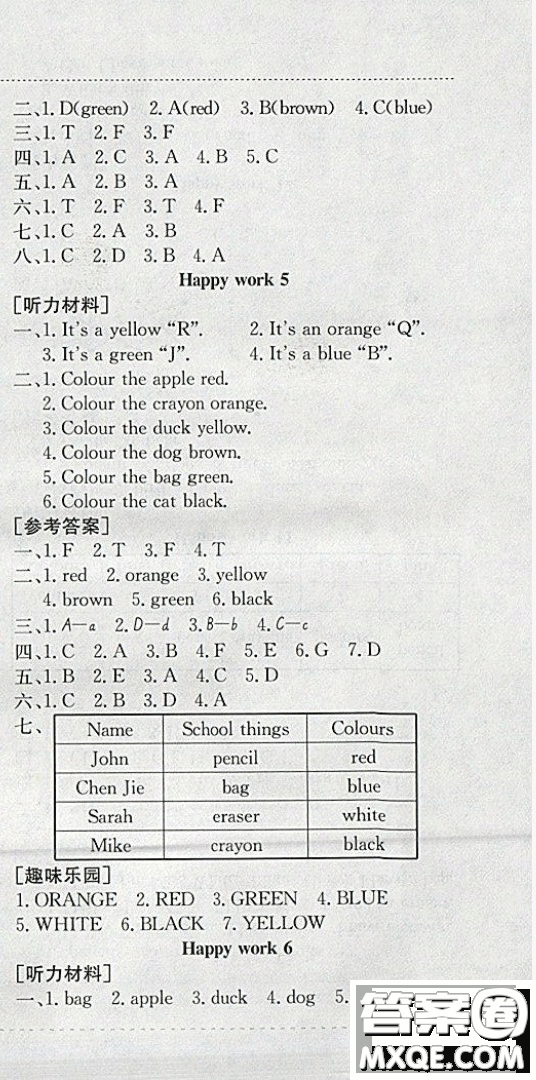 2019新版黃岡小狀元寒假作業(yè)三年級英語全國通用版參考答案