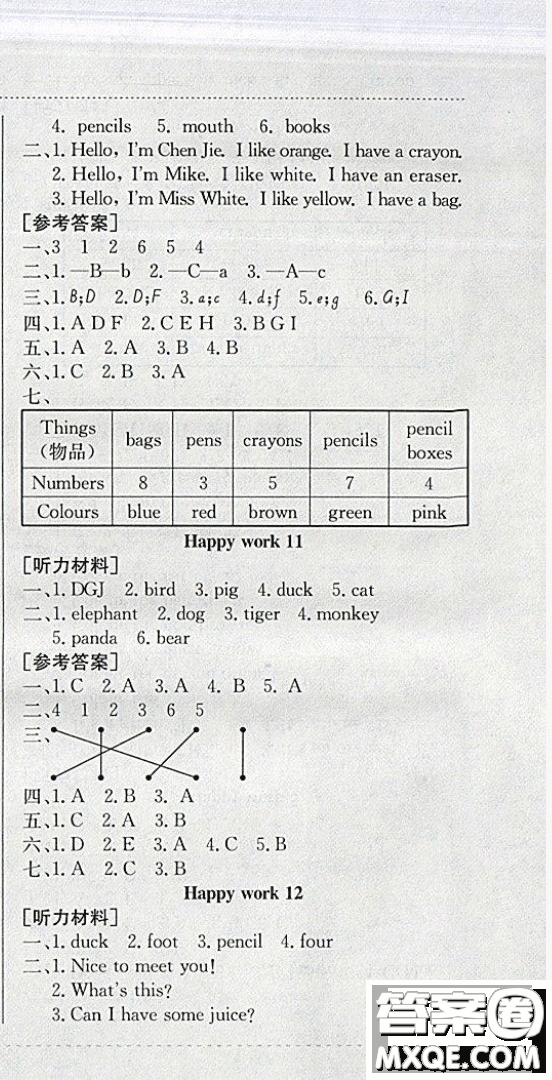 2019新版黃岡小狀元寒假作業(yè)三年級英語全國通用版參考答案