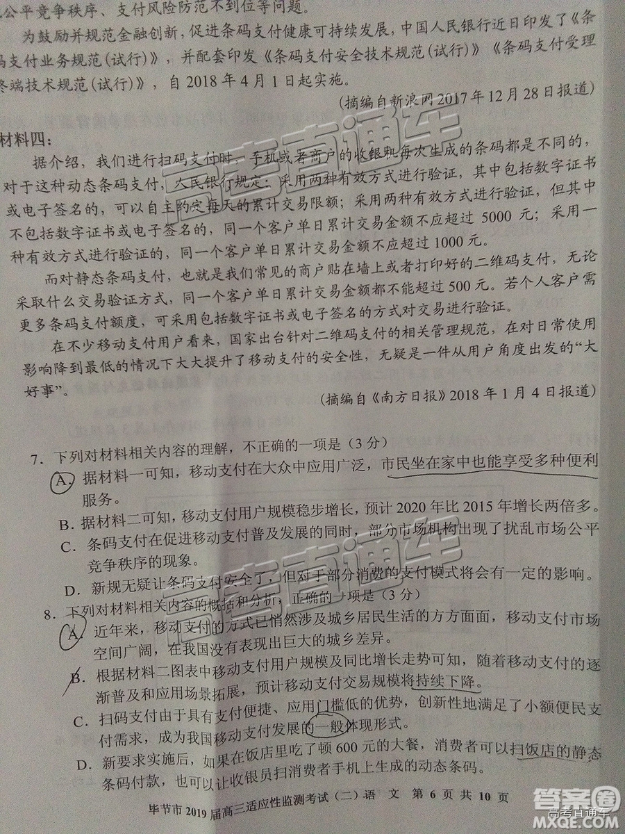 2019屆畢節(jié)市高三適應(yīng)性監(jiān)測(cè)考試（二）語(yǔ)文試題及參考答案