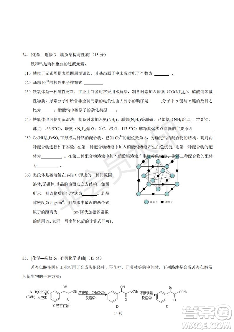 黃山市2019屆高中畢業(yè)班第一次質(zhì)量檢測(cè)理科綜合能力測(cè)試答案解析