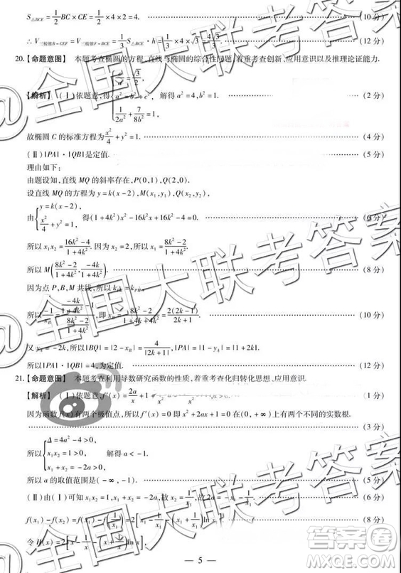 天一大聯(lián)考2018-2019學年高三上學期期末考文數(shù)參考答案