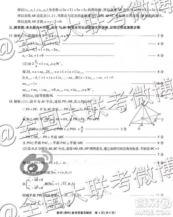 省際名校聯(lián)盟2019屆高三第一學(xué)期期末檢測(cè)聯(lián)考理數(shù)參考答案