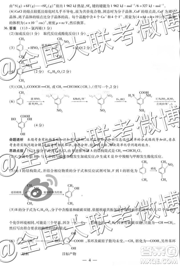 天一大聯(lián)考2018-2019學(xué)年高三上學(xué)期期末考理綜參考答案