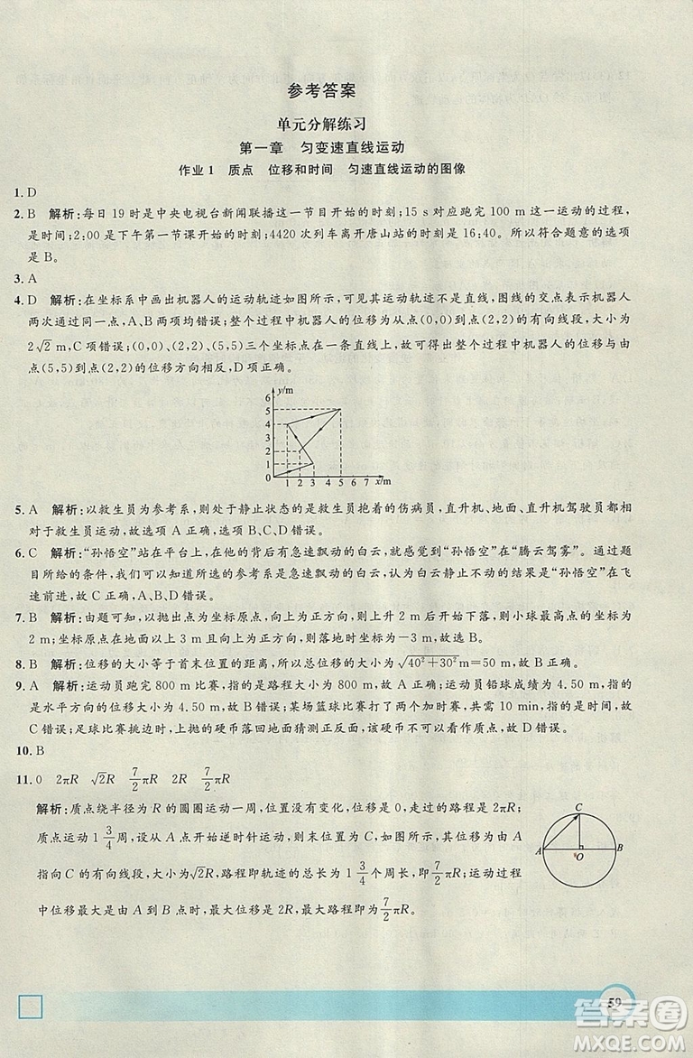 鐘書金牌2019寒假作業(yè)導與練物理高一上海專版參考答案