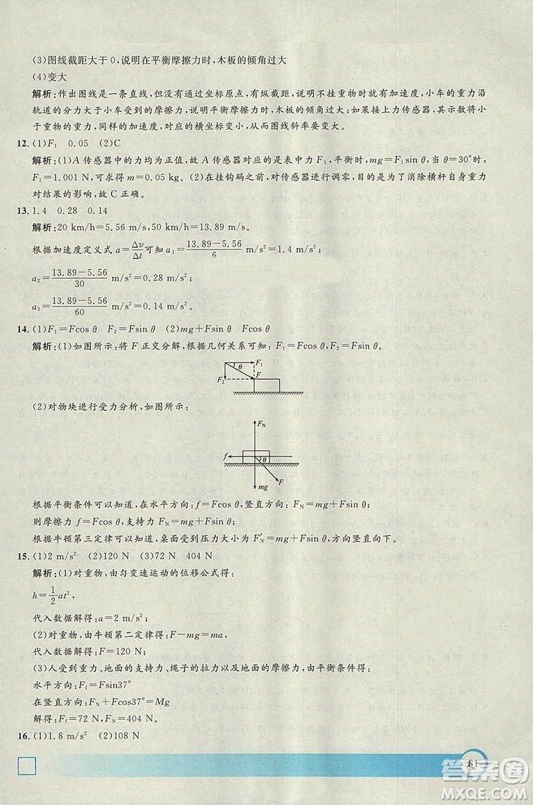 鐘書金牌2019寒假作業(yè)導與練物理高一上海專版參考答案