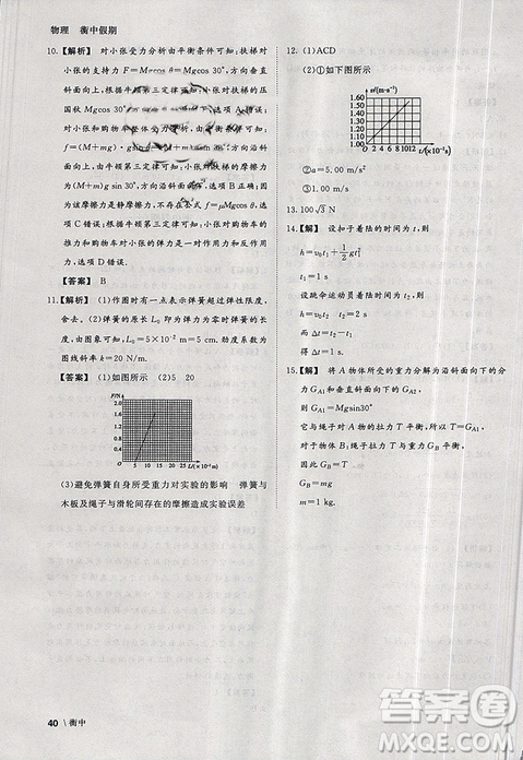 2019新版衡中假期寒假作業(yè)高一物理參考答案