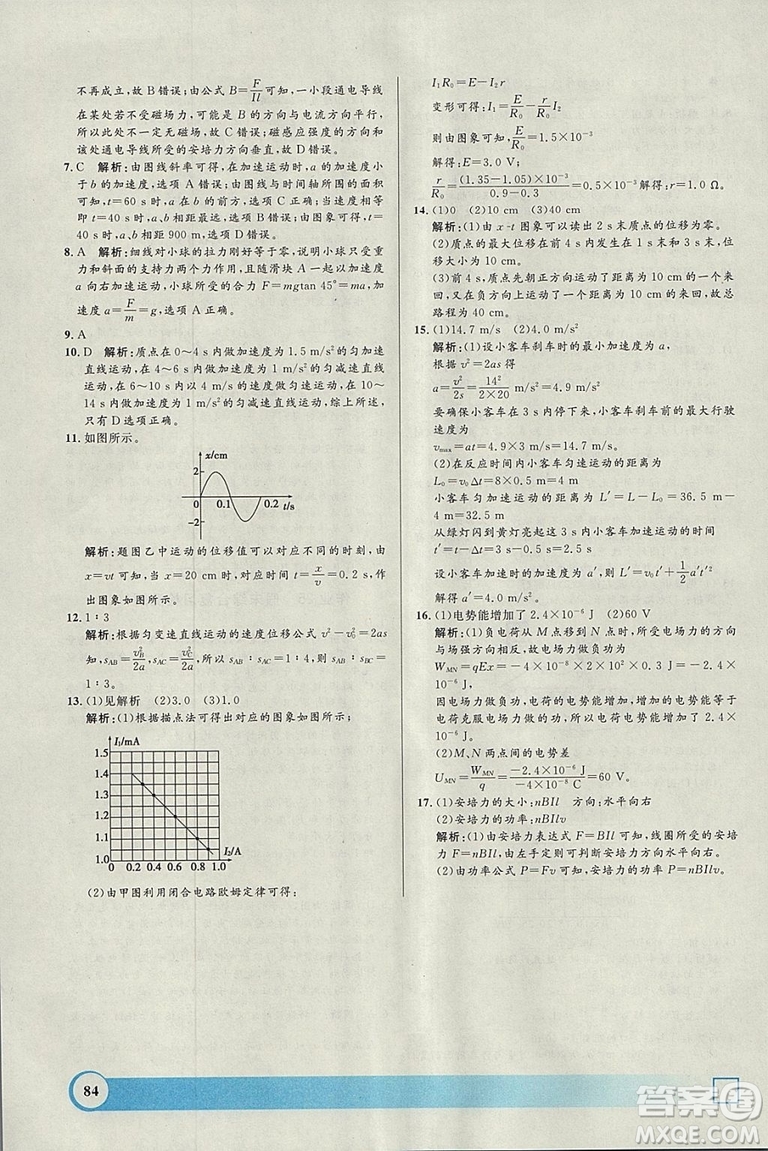 鐘書金牌2019年寒假作業(yè)導與練物理高二年級參考答案