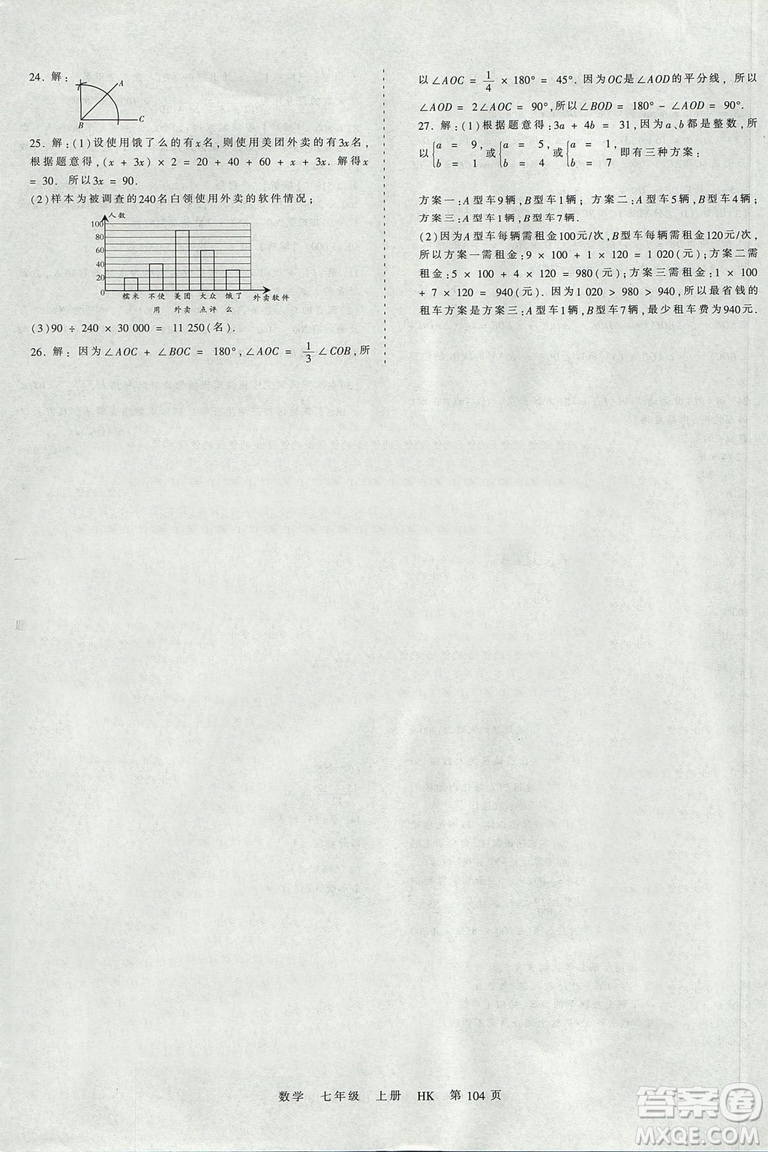 2019版王朝霞考點梳理時習(xí)卷七年級上冊數(shù)學(xué)滬科版HK參考答案