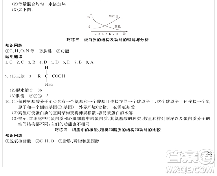 2019新版假日巧練生物必修1高中一年級(jí)寒假作業(yè)參考答案