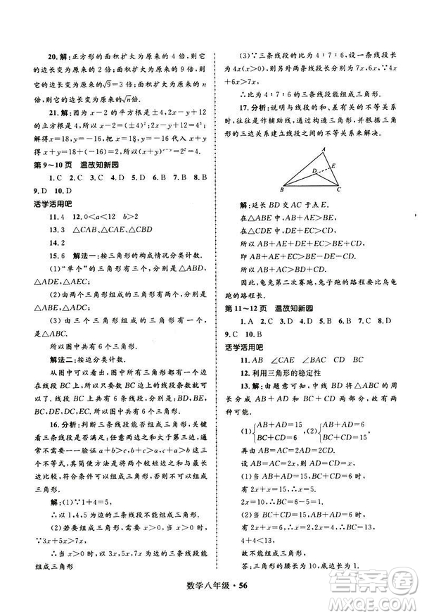 2019年贏在起跑線中學(xué)生快樂寒假8年級(jí)數(shù)學(xué)參考答案