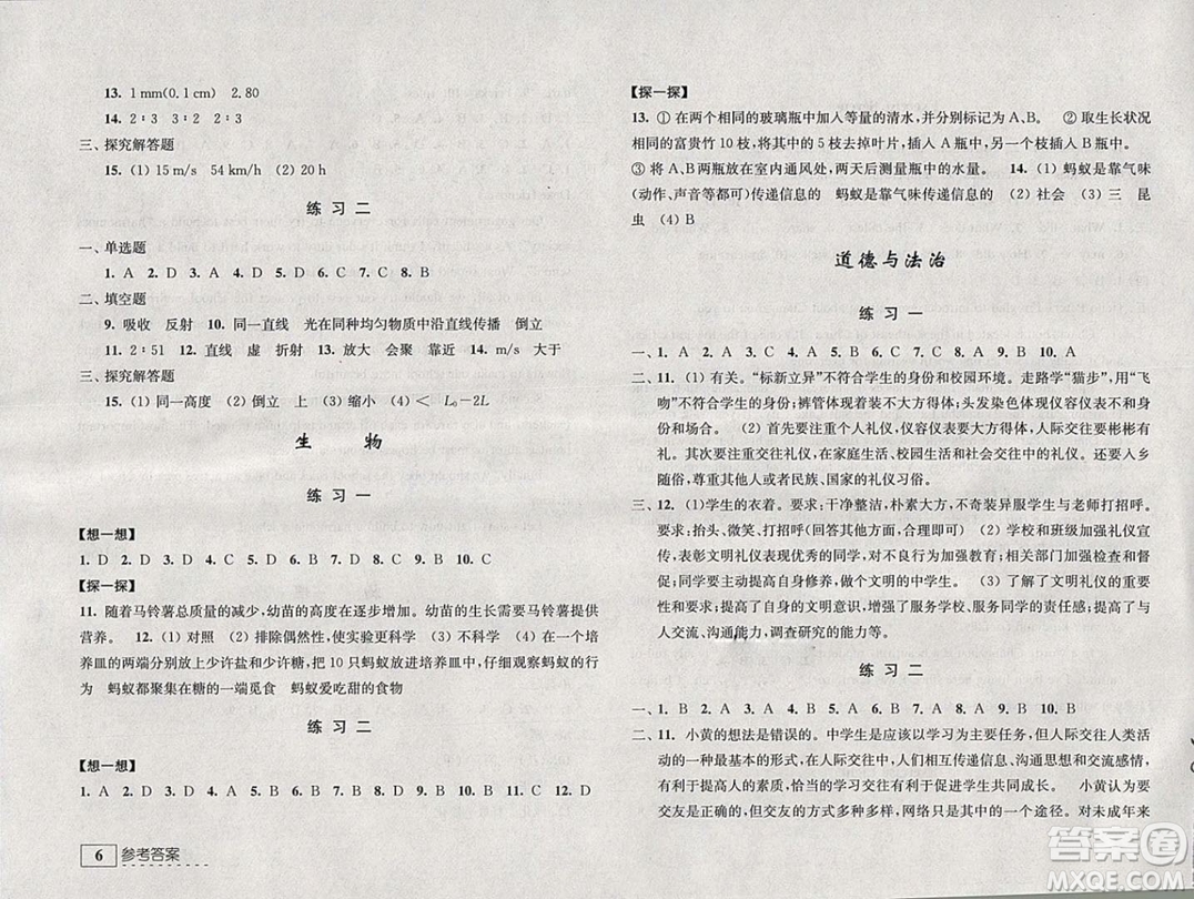 學習與探究寒假學習八年級合訂本2019年最新答案