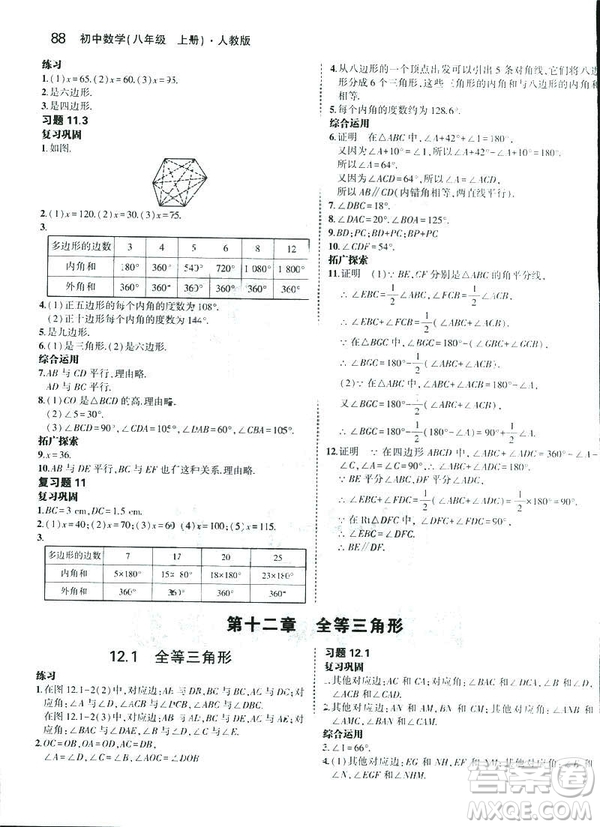 2019版初中同步5年中考3年模擬八年級上冊數(shù)學人教版參考答案