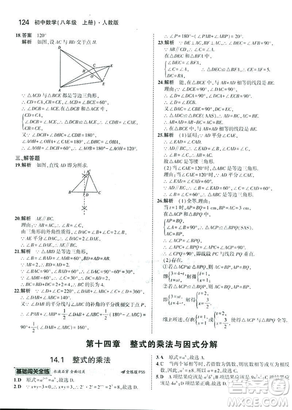 2019版初中同步5年中考3年模擬八年級上冊數(shù)學人教版參考答案