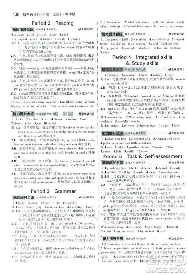 2019版5年中考3年模擬英語八年級上冊牛津版NJ參考答案