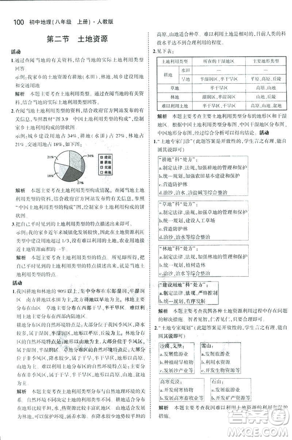 曲一線科學備考2019版5年中考3年模擬地理八年級上冊人教版RJ參考答案