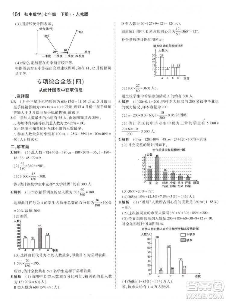 曲一線科學備考2019版5年中考3年模擬七年級下冊數(shù)學人教版RJ參考答案