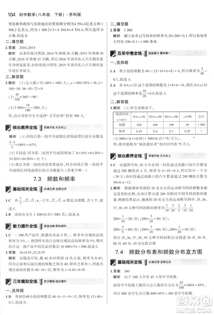 曲一線科學(xué)備考2019版5年中考3年模擬八年級數(shù)學(xué)下冊蘇科版參考答案