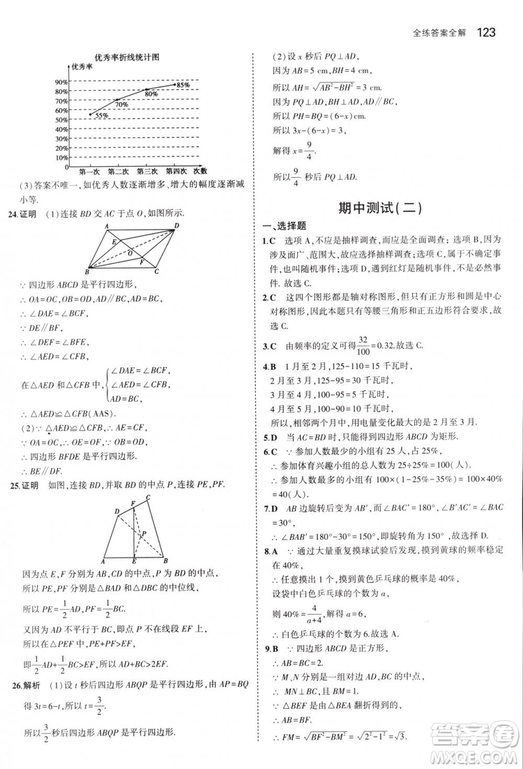 曲一線科學(xué)備考2019版5年中考3年模擬八年級數(shù)學(xué)下冊蘇科版參考答案