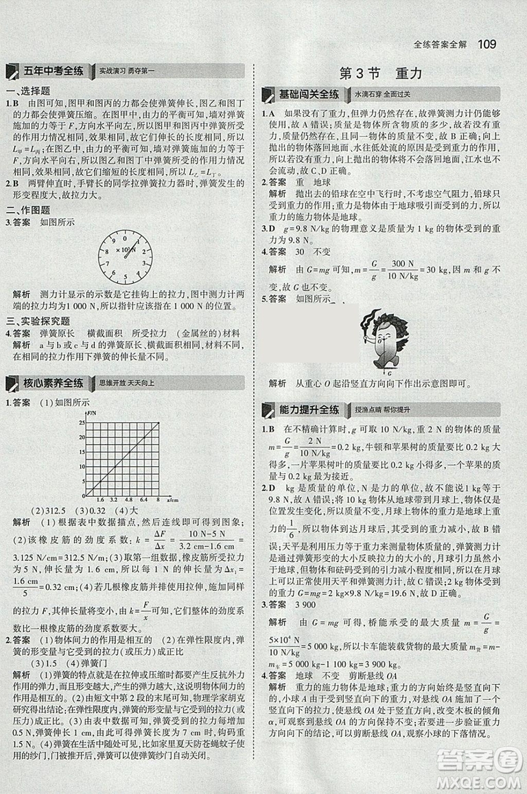 曲一線2019版5年中考3年模擬初中物理八年級下冊RJ人教版答案