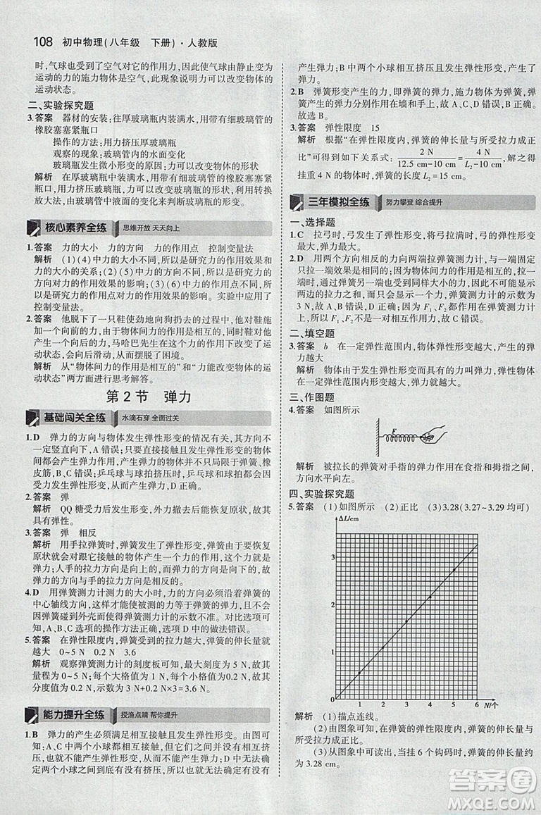 曲一線2019版5年中考3年模擬初中物理八年級下冊RJ人教版答案