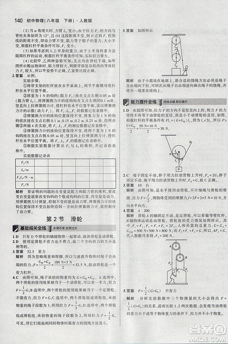 曲一線2019版5年中考3年模擬初中物理八年級下冊RJ人教版答案