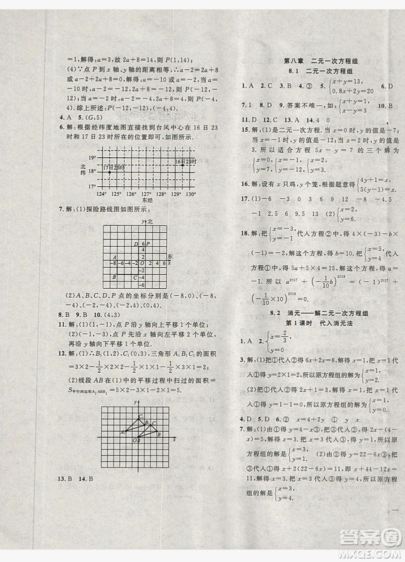 2019體驗(yàn)型學(xué)案體驗(yàn)新知高效練習(xí)七年級(jí)下冊(cè)數(shù)學(xué)人教版答案