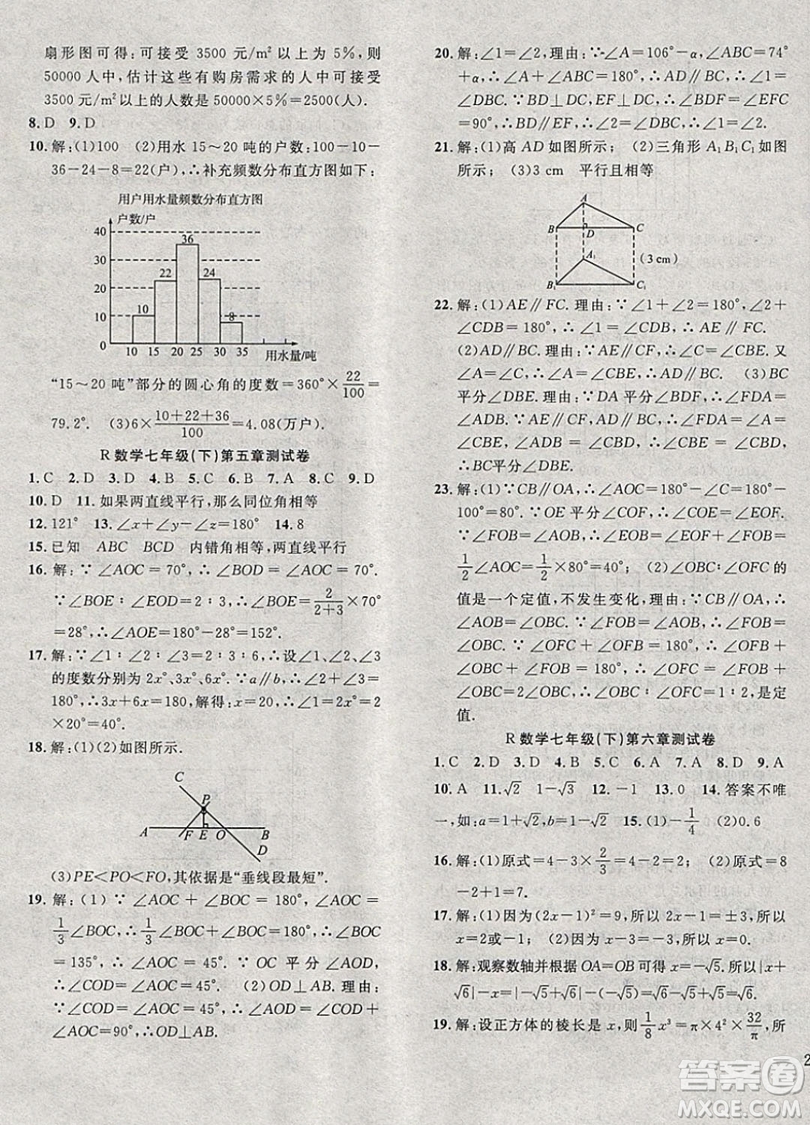 2019體驗(yàn)型學(xué)案體驗(yàn)新知高效練習(xí)七年級(jí)下冊(cè)數(shù)學(xué)人教版答案