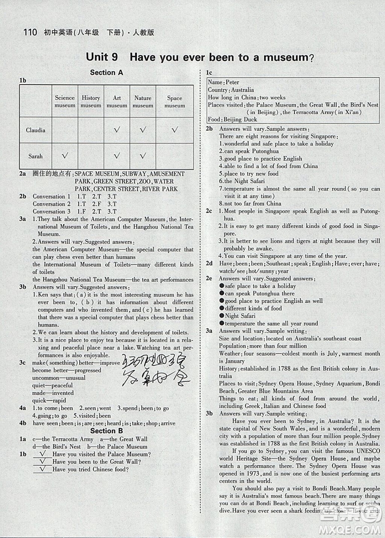 2019人教版英語(yǔ)教材課本八年級(jí)下冊(cè)義務(wù)教育教科書(shū)參考答案