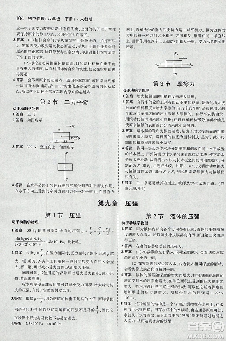 2019使用八年級(jí)下冊(cè)物理書課本教材教科書人教版參考答案