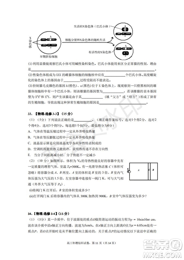 永春一中培元中學(xué)季延中學(xué)石光中學(xué)2019屆高三年畢業(yè)班第二次聯(lián)合考試卷理科綜合試題及答案