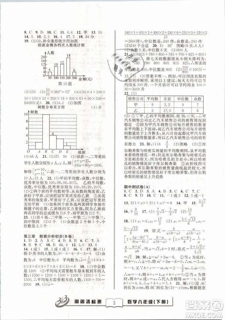 2019精英版BFB周周清檢測(cè)數(shù)學(xué)八年級(jí)下冊(cè)浙教版ZJ參考答案